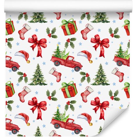 Papier peint de Noël blanc, corail et citron vert pour salon et chambre 50x1000 (1/5)