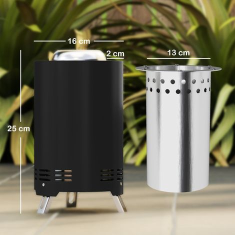 Brasero en acier inoxydable Ø16x25cm avec tisonnier, brasero/panier à feu sans fumée pour jardin, balcon, terrasse, barbecue, camping, noir (1/5)