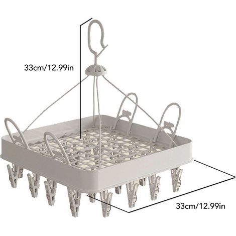 Cintre à pinces et égouttoir à linge mural à plusieurs pinces, crochet pour sous-vêtements, gris, forme carrée (1/5)