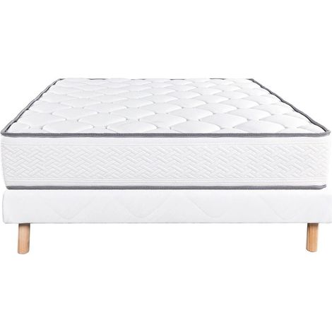 IZAC - Ensemble Matelas Mousse Ep.20cm + Sommier Tapissier Blanc 140x190 cm (1/5)