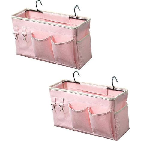 Panier de chevet, lot de 2, organisateur de chevet suspendu pour chambres d'étudiants, lits superposés, lits d'hôpital, berceaux (rose) (1/5)