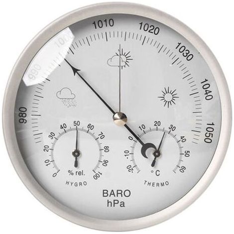 Station météo analogique inox Ø133mm – Baromètre 960-1060 hPa – Thermomètre -20°C à 50°C – Hygromètre 20 à 98% RH (1/4)