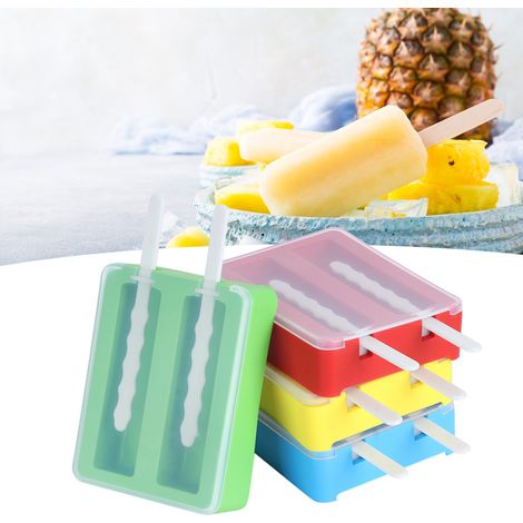Moule à glace en silicone à 2 grilles, outil de fabrication DIY avec couvercle et bâtonnets de glace (1/5)