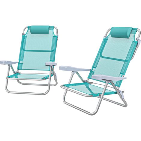 Outsunny Set 2 Sedie Pesca Pieghevoli e Reclinabili su 6 Livelli Grigio Azzurro