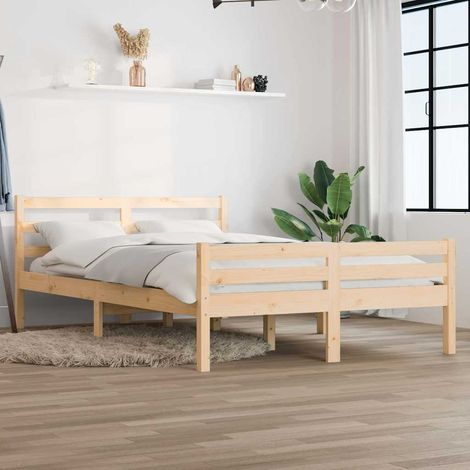 Lit double pour adulte Cadre de lit - Bois massif 135x190 cm Double BV407803 - BonneVie (1/5)