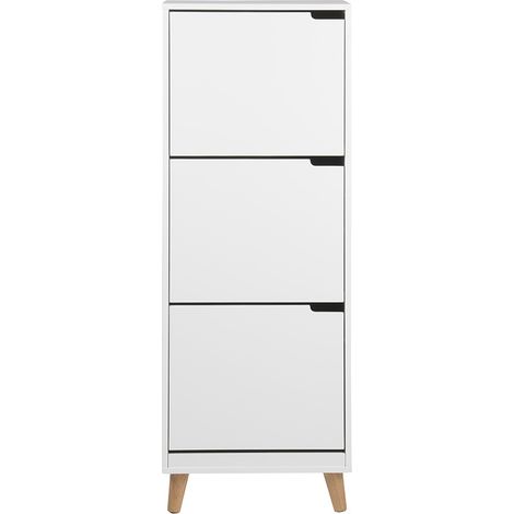 Skandinavischer Schuhschrank mit 3 Fächern Holz Weiß MITRAA