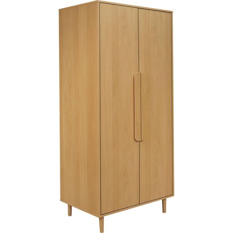 Wardrobe with oak wood effect, 2 doors, 1 bar and 2 shelves, Juliana 80x55x180 cm