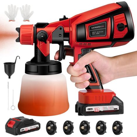 Pistolet a Peinture sans Fil 200W, Pulvérisateur de Peinture Électrique HVLP avec 2x3000mAh Batterie, 5 Buses en Laiton, Réservoir 900ml - Pistolet Peinture pour Meubles Clôture (1/5)
