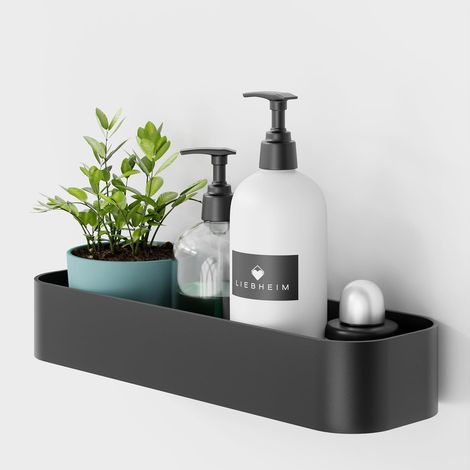(Aluminium Noir) Étagère de Douche - sans perçage - Installation avec Ruban adhésif de Montage ou Colle puissante Industrielle (1/5)