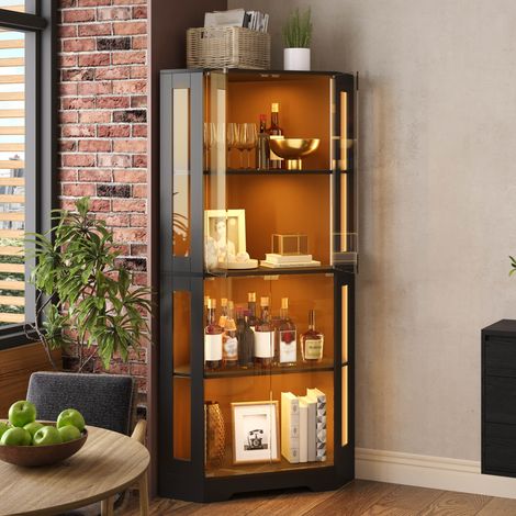 Eckvitrine aus Glas 40 x 40 x 165 cm mit LED, schwarz HAVRYA (1/5)