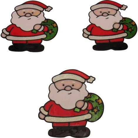 Large Christmas Window Sticker Santa X3 (Xmas Clings Static Removable) (1/5)