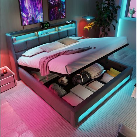 Bett Doppelbett mit Stauraum 160x200 Leinen OKMYHOME (1/5)