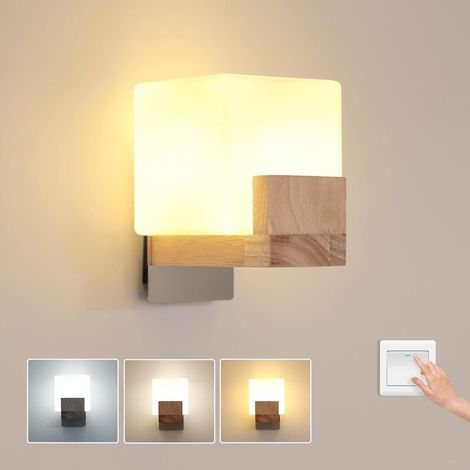 Applique murale en bois massif – Lampe murale LED dimmable 20W – 3 températures de couleur 3000K/4500K/6500K – Pour chambre, salon, couloir (1/5)