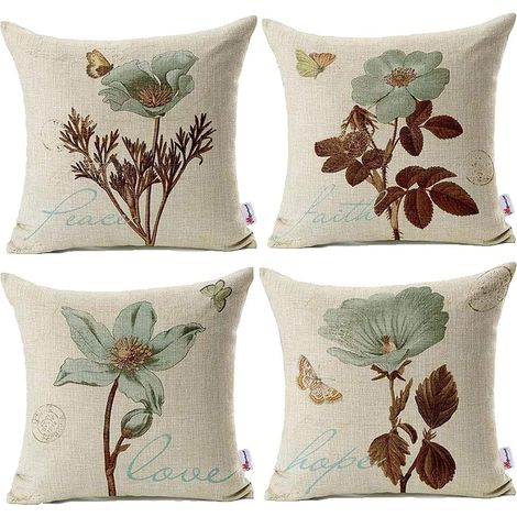 Ensemble de taies d'oreiller, 45 x 45 cm, taie d'oreiller décorative en lin à motif floral, convient pour le salon, la chambre, le canapé, taie d'oreiller incluse.