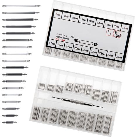 360 Pieces 1.5 mm Watch Spring Bars, Stainless Steel Watch Strap Link Pins Spring Bars Watch Pin, Watch Strap Repair Remover Tool Set 8 mm - 25 mm (Silver) (1/5)