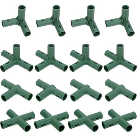 16 Pièces 19mm Connecteurs de Construction de Cadre de Serre, 4 Types de Raccords de Tuyaux pour Treillis de Raisin/Abri Solaire/Piquets de Jardinage, Accessoires de Serre [Vert] (1/5)