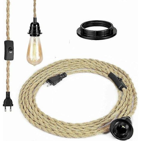 Lustre Corde, Rtro Douille E27 mit 4,6 m langem Stromkabel und Unterbrecher, Corde Suspension Lamp (Ampulle nicht im Lieferumfang enthalten), Superma
