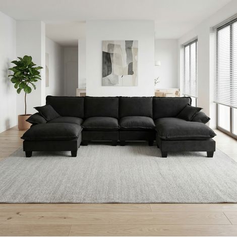 Sofá modular con otomana chenilla negro OKMYHOME (1/5)