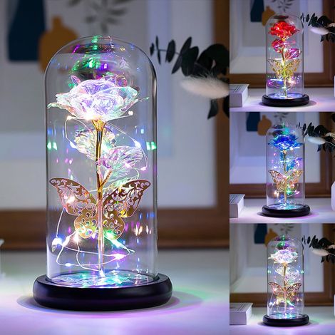 Lampe Rose - Lampe Décorative avec Papillon et LED Colorées - Pour Chambre Salon Décoration Intérieure - 22 x 11 cm - Fonctionne sur 3 Piles AAA (1/5)