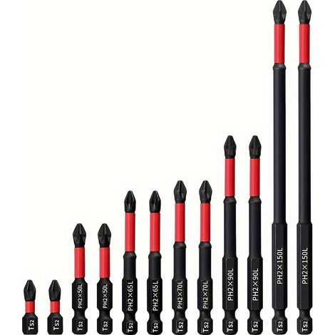 12 Embouts de Visseuse Choc PH2 en Acier S2 Haute Résistance, Bits Croisés Rouges pour Perceuse à Impact et Bricolage (1/5)