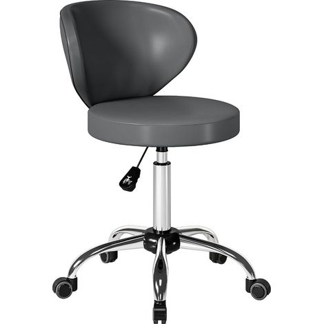 Tabouret à roulettes, Tabouret de Massage en PU avec Hauteur réglable 73-88cm et Dossier, Chaise de Travail pivotant 360°, Cadre en Acier, pour Salon de Massage, Tatouage, Clinique, Spa, Gris (1/5)