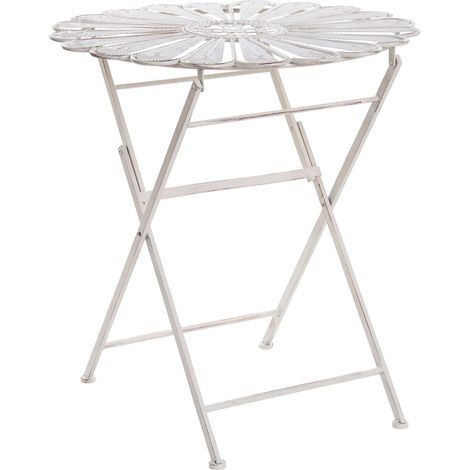 Table de Bistrot d'Extérieur Ronde en Métal Effet Vieilli Blanc Cassé Pavia