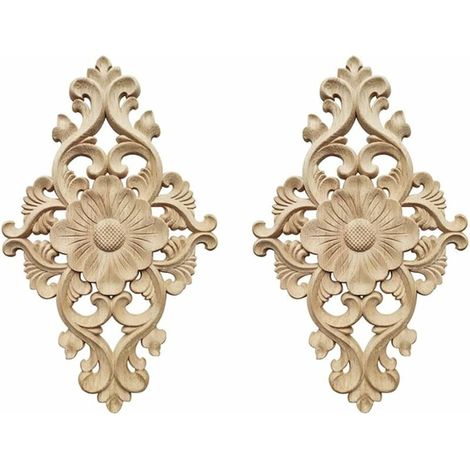 Moulure Decorative Bois 2 Pieces Sculpture Bois Sculpture Sur Bois Fleur Décalque Bois Sculpté Vintage Sculpture Sur Bois Incrustation Non Peint Bois Sculpté Moulure Stickers Bois (1/5)