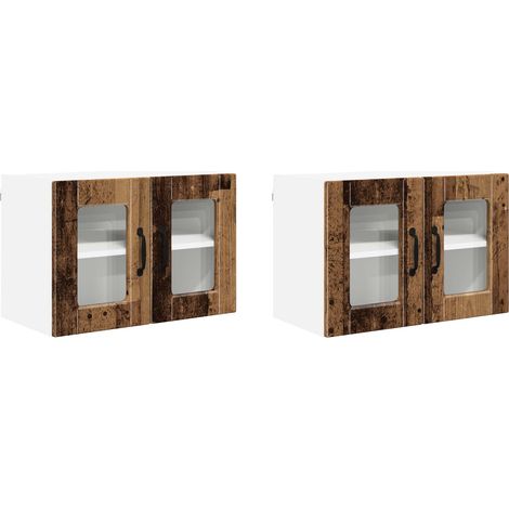 Maison Exclusive - Mobile in vetro da parete PORTO 2 pcs Legno vecchio (1/5)