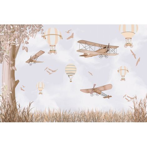 Papier peint panoramique Enfants - Montgolfières Avions - 130 cm x 87 cm (1/2)