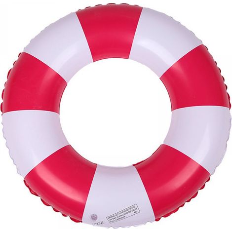 Bouée gonflable rouge à rayures, idéale pour la piscine, la plage et les fêtes d'été. (1/5)
