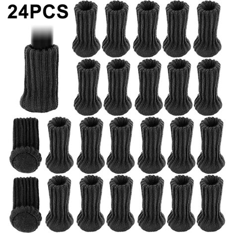 24 protections tricotées pour chaises, pieds de table et sols (noir)