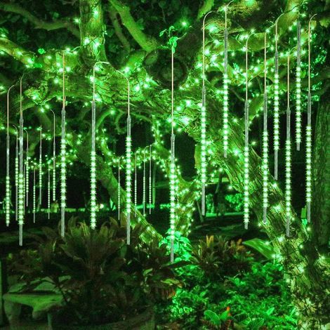 10 Tubes 30CM LED Météore Pluie Lumineuses Guirlandes Solaire,Lumineux Etanche Extérieur Douche Pluie Feux pour Noël Mariage Fête Soirée Maison Arbre Sapin Jardin (vert) [Classe énergétique A+++] (1/5)