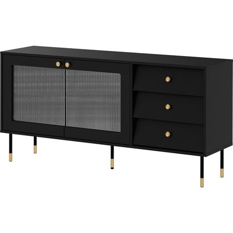 Cómoda Feletri 101, Negro, Con cajones y puertas, Número de cajones: 0, 75x150x39cm