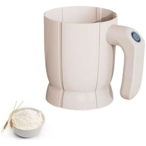 Tamis à farine électrique, idéal pour la pâtisserie, fonctionne sur piles, peut être utilisé pour tamiser le sucre glace, ustensile de cuisine pour la pâtisserie DIY (blanc) (1/4)