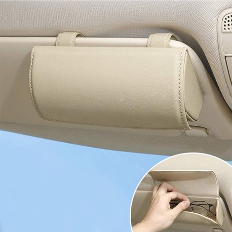 Sonnenbrillenhalter für die Sonnenblende im Auto, Brillen-Organizer-Box, Zubehör für die Sonnenblende, Brillenetui für Damen und Herren, Beige, Einheitsgröße (1/5)