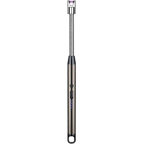 Briquet électrique gris avec crochet, matériau métallique résistant au vent, chargement USB, accessoire de cuisine (1/5)