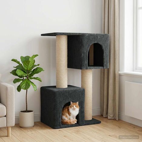 Arbre à chat avec poteaux à griffer en sisal Gris foncé 114 cm (1/5)