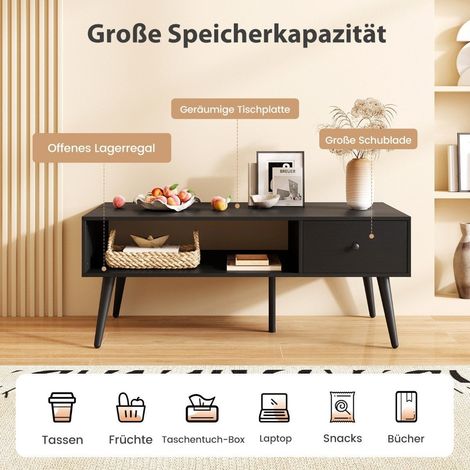 Couchtisch mit schublade und offenem regal 109 x 55 x 395 cm schwarz