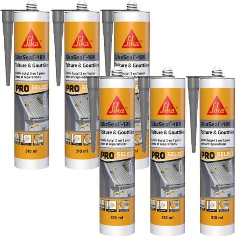 Confezione da 6 SIKA Sikaseal-189 Sigillanti butilici per tetti e grondaie - Grigio - 310ml