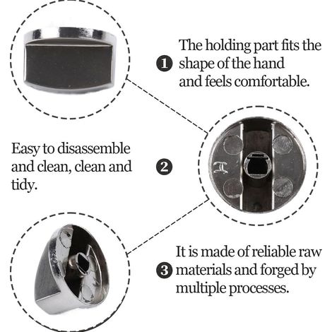 Pieces Gas Knob, Universal Control Knob, Gas Stove Knob, Gas Stove Replacement Accessories, for gas cookers, hobs and cooktops (Silver) (1/4)