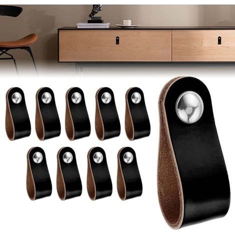 10 Pieces Leather Furniture Handles, Leather Door Handles, Leather Cabinet Handles, Leather Kitchen Door Handles, Leather Cabinet Door Handles with 10 Screws, Kitchen, Bedroom, Yellow TO (1/5)