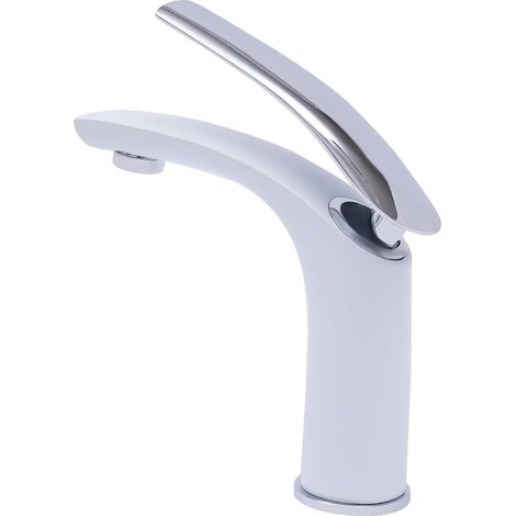 Grifo de lavabo, de sobremesa, con maneta ergonómica, color blanco. (1/2)