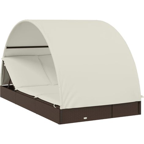 Maison Exclusive - 2-Personen-Sonnenliege mit Dach Braun 211x112x