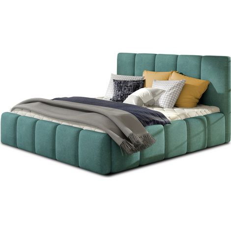 Lit adulte avec coffre de rangement Vika – Tissu capitonné-Vert céladon-140x200 (1/5)
