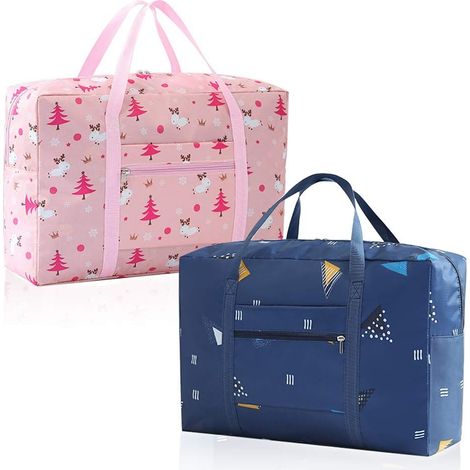 2Pcs Sac de voyage pliable Bagage à main léger (Rose, Bleu),