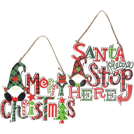 Lot de 2 pendentifs lettres de Noël, décorations de Noël en bois à suspendre-22X17.5CM (1/3)