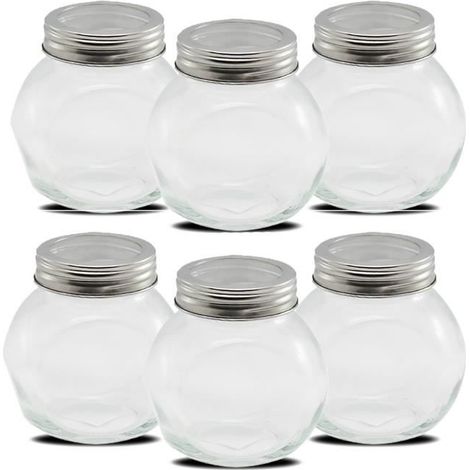 Lot 6 bocaux hermétique à épices,pot rond avec couvercle en acier,capacité 210 cl-Diamètre 7.5 x Hauteur 8 cm -JUANIO (1/4)