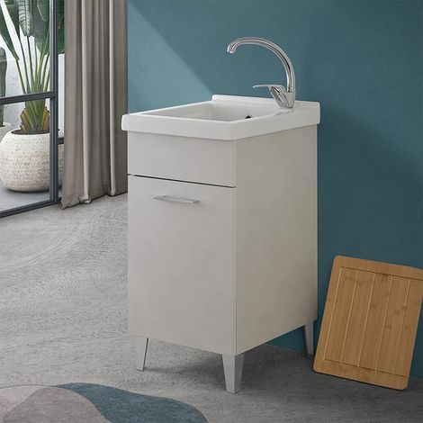 Mobile lavatoio 45x50 cm grigio calce vasca in ceramica e kit di scarico Moon (1/5)