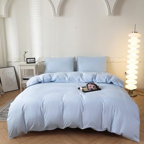 Juego de funda nórdica con 2 fundas de almohada 48 x 74 cm, Juego cama 180 x 220 cm, Juego funda nórdica microfibra suave cepillada, azul oscuro (1/5)