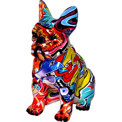 Statue de Bouledogue français Graffiti Figurine d'art pour décoration d'intérieur pour Salon, Chambre à Coucher, étagère, Meuble TV, Bureau, Centre de Table (1/5)